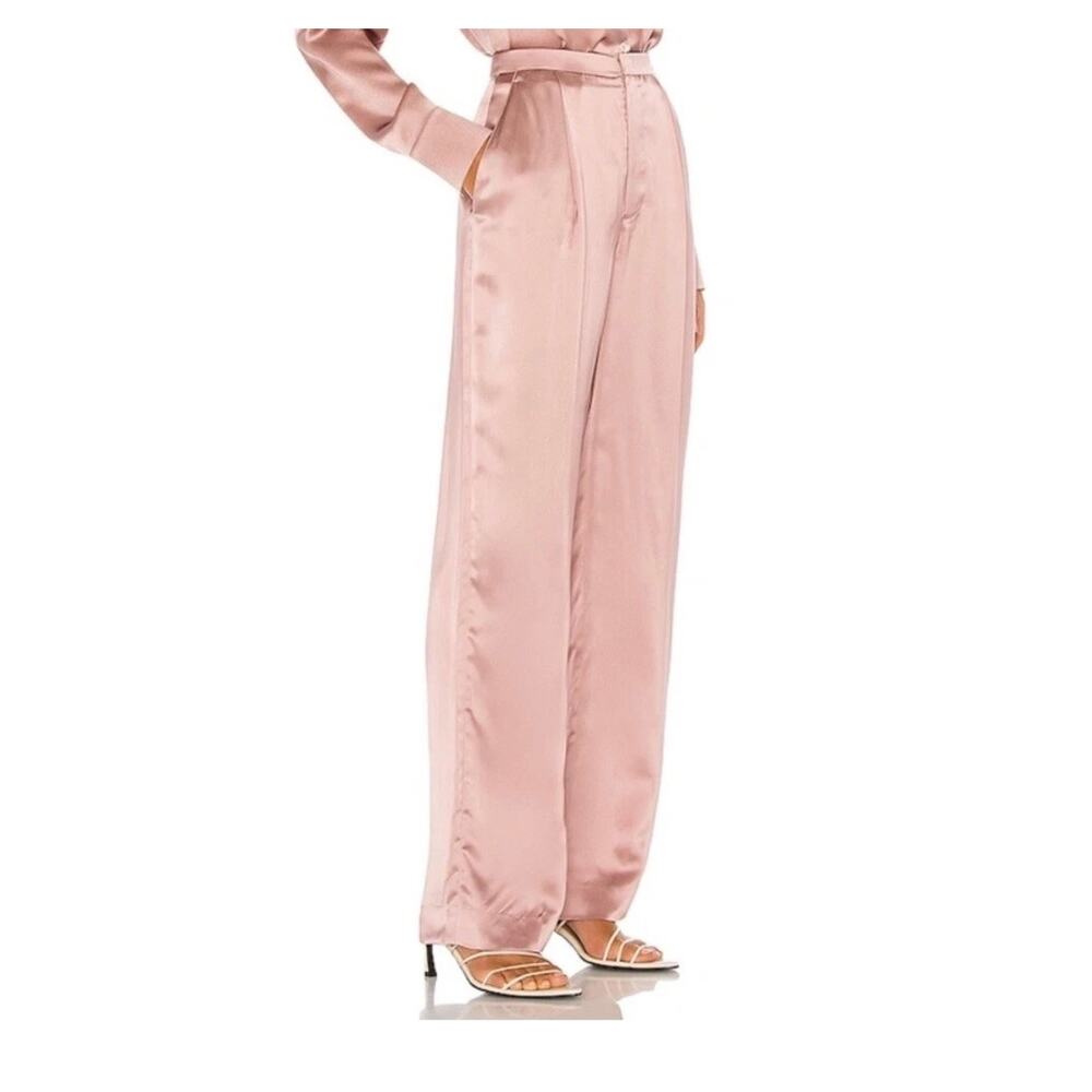 VINCE Liquid Shine Straight Leg Trousers Size 10 Pink Satin Wide Leg Career Wear - Picture 2 of 13
